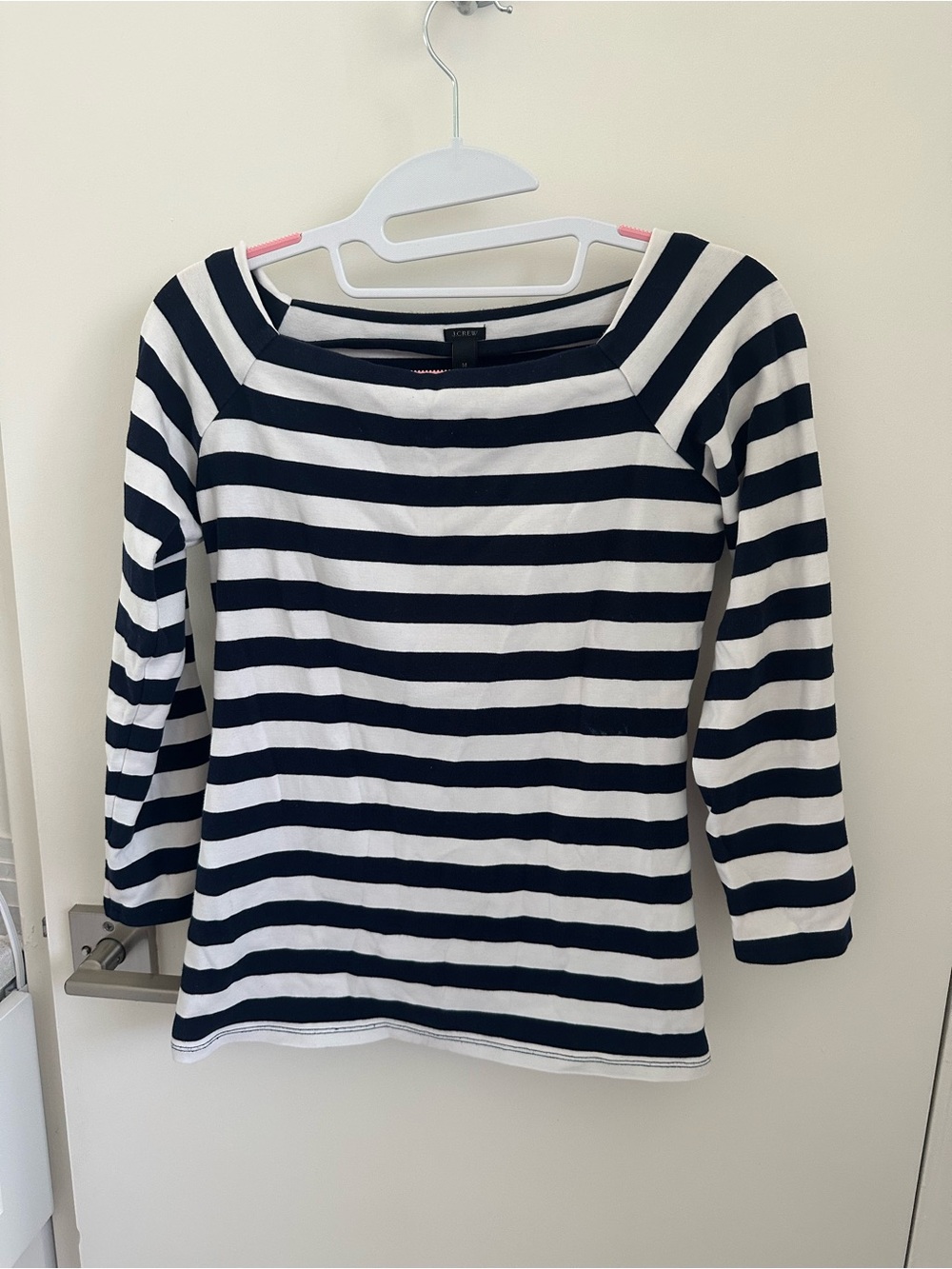 J. Crew Navy and White Striped Boatneck Top
